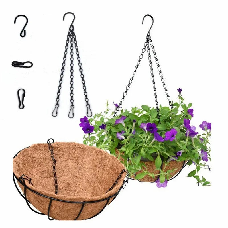 40cm Imitation Rattan Hanging Basket Flower Pot Hanging Chain 3 Hooks Plant Grow Basin Pot Basket Hanging Chain Home Garden