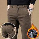 Stretch Fleece Casual Pants Men Korean Thickened Straight Thermal Velvet Pants Male Winter Business Soft Slim Fit Trousers