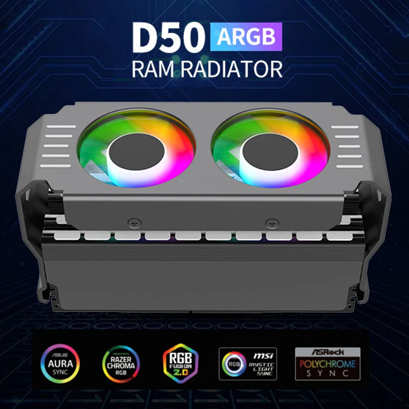 Computer RAM Memory Module Cooler PC DDR4 DDR5 Dual 120mm Fan ARGB Sync PWM Fans Aluminium RGB Cooling Radiator for DDR4 DDR5