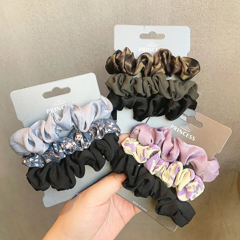 3/6Pcs Vintage Scrunchie Satin Leopard Scrunchies Set Elastic Hair Bands Fashion Headband Ponytail Ties Rope Hair Accessories