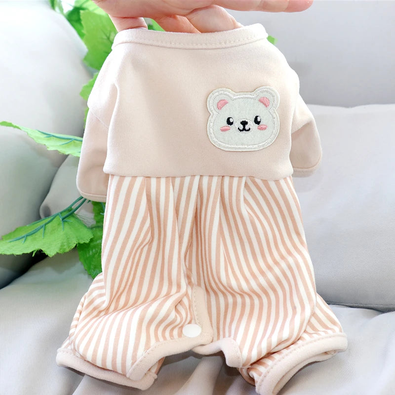 Cute Bear Head Dog Clothes Belly Protection Puppy Pajamas Autumn and Winter Thermal Jumpsuit Teddy Bichon Four-legged Clothes