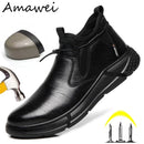 Leder Wasserdichte Sicherheitsschuhe Herren Arbeits-Stahlkappen Männliche Unzerstörbare Sicherheitsstiefel Schutzschuhe Durchtrittsicher