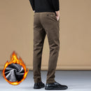 Stretch Fleece Casual Pants Men Korean Thickened Straight Thermal Velvet Pants Male Winter Business Soft Slim Fit Trousers
