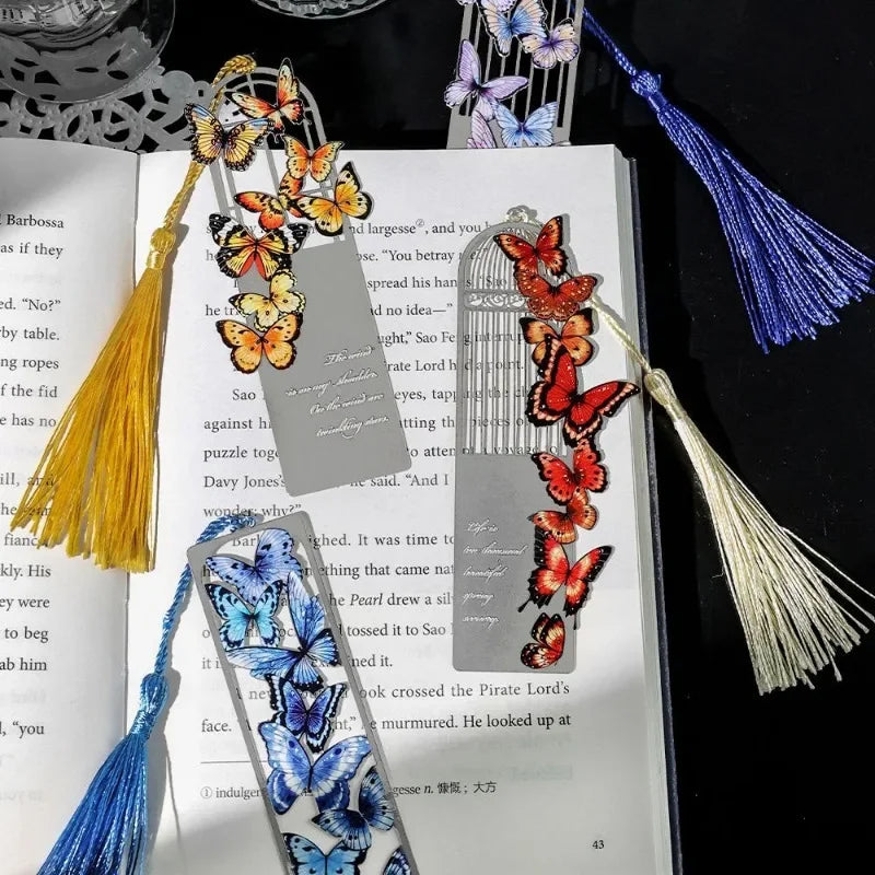 1 Piece Aesthetic Butterfly Bookmark for Book Metal Retro Bookmark with Tassel for Student Cute Bookmark Teacher Friend Gift