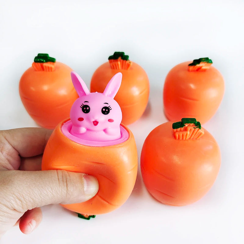Easter Carrot Rabbit Squeeze Cup Cute Bunny Pinching Plaything Easter Decoration 2024 Easter Rabbit Birthday Gift for Kids