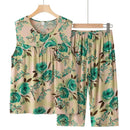 Vintage Summer Sleeveless T-Shirt Pajamas Suit Large Size Two Piece Sleepwear Set New Women Pyjamas Casual Mother Home Clothes