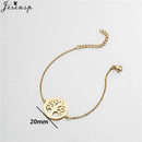 Stainless Steel Plant Charm Bracelet Minimalist Lotus Mandala Leaf Snowflake Bracelets for Women Tree of Life Bangles Jewelry