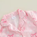 Girls Cute Floral Print Pajama Set with V-Neck Button Down Top and Matching Shorts for Summer Loungewear - 2 Piece Set