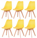 A Set of 6 Nordic Medieval Dining Chairs PU Padded Seat Beech Wood Legs Desk Chairs for Dining Room Bedroom Balcony Restaurant