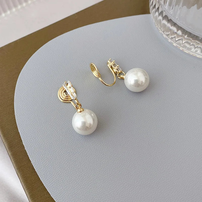 Korean Cubic Zirconia Simulated Pearl  Clip on Earrings Non Pierced Baroque Pearl Ear Clips for Women Jewelry Wholesale