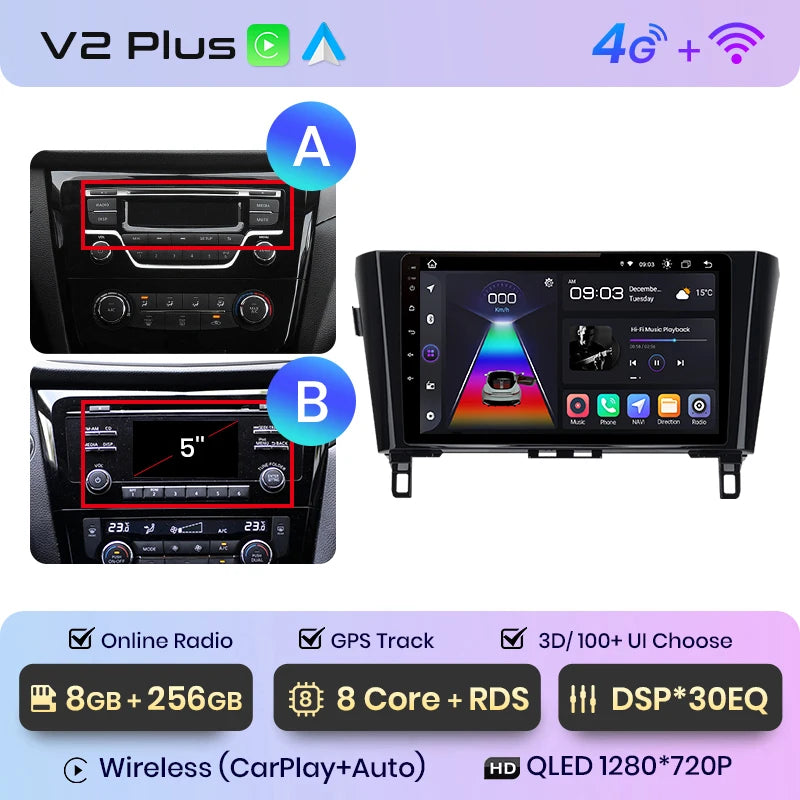 Junsun V1 AI Voice Wireless CarPlay Android Auto Radio for Nissan Qashqai J11 X-Trail 3 T32 2013-2017 4G Car Multimedia GPS 2din