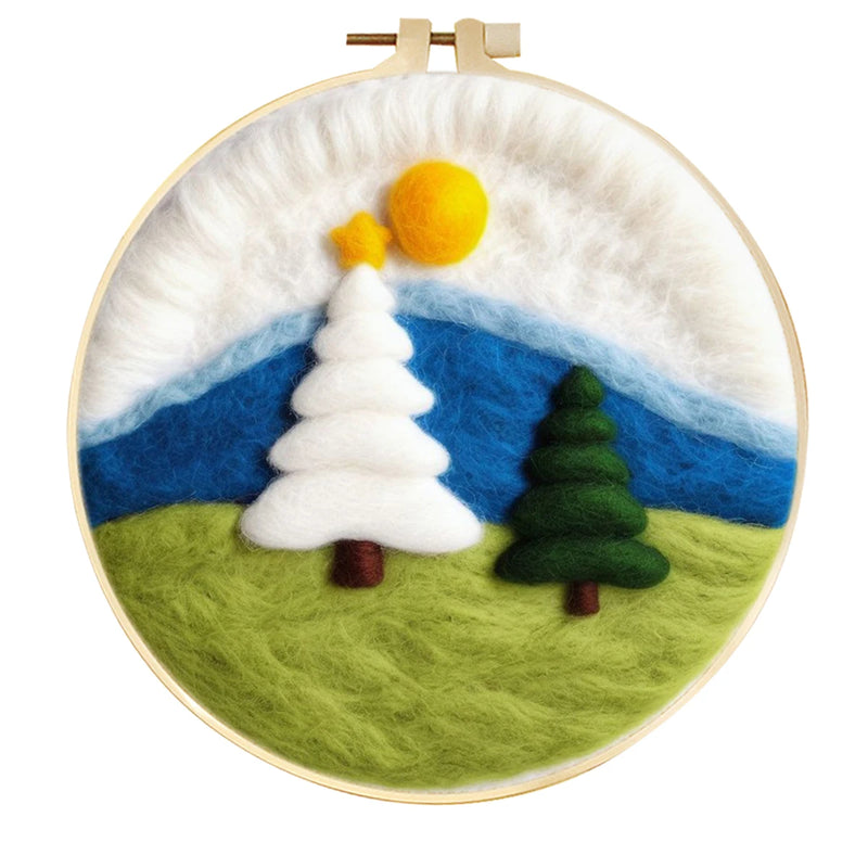 PhotoCustom 20x20cm Frame Needle Felting Kit Christmas Tree Needle Felting Patterns For Beginners Wool Felting Set DIY Craft