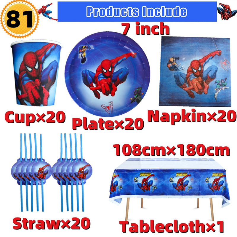 10/20 people Spiderman Theme Birthday Party Decorations Set Paper Cup 7inch Plate Superhero Baby Shower Kids Boys Party Supplies