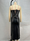 Luxury Leather Strapless Short Dress Women's Sexy Party Curvy Mini Dresses Evening Corset Red Brown Cocktail Autumn Fall 2026