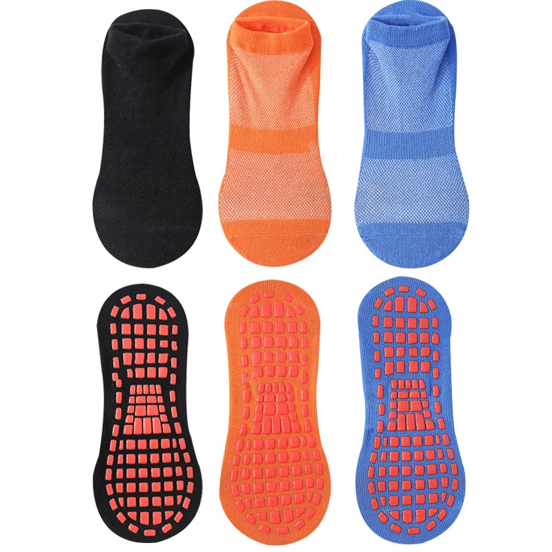 3 Pairs Men's Non-slip Silicone Floor Socks Casual Cotton Mesh Breathable Cozy Yoga Trampoline Foot Massage Ballet Dance Unisex