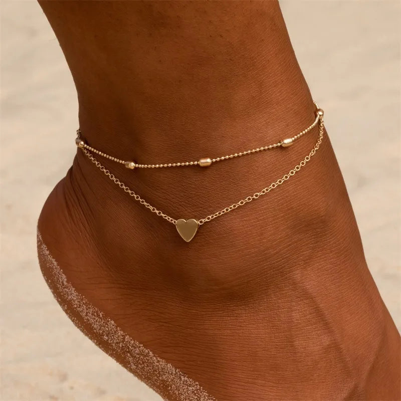 Trendy Summer Gold Sliver Color Leaf Chain Anklet For Woman Bohemian Vintage Footwear Leg Bracelets Female Foot Jewelry 2024 New