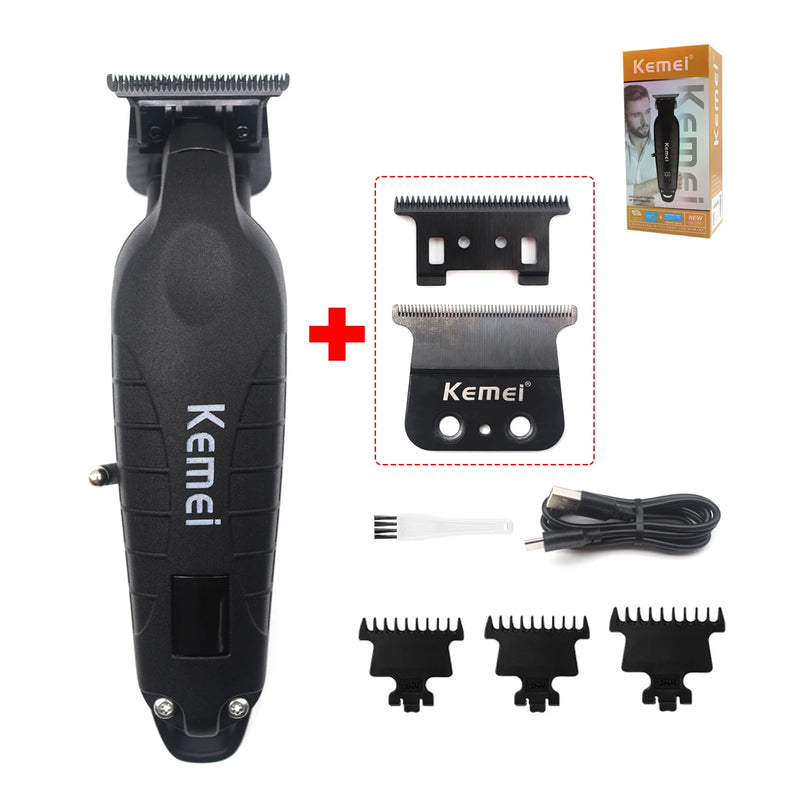Kemei KM-2293 DLC T-Blade Professional Finishing Machine Zero Gapped Clipper USB LED Display Full Metal Hair Trimmer Machine