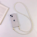 Luxury Korean Crossbody Lanyard Necklace Pearl Chain Phone case for iPhone 11 12 13 14 Pro Max 15 Transparent Cover with Strap