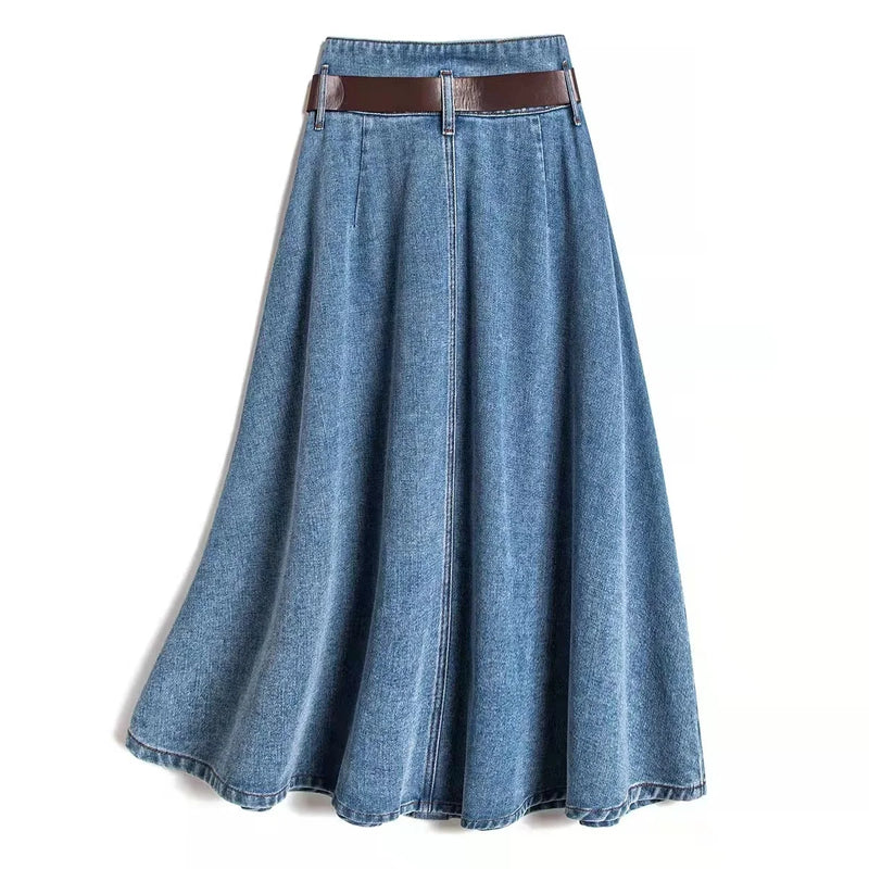2023 Korean Style Spring-Summer New Type Skirt Women's Fashion Commuter Single-Breasted Belt Denim Skirt