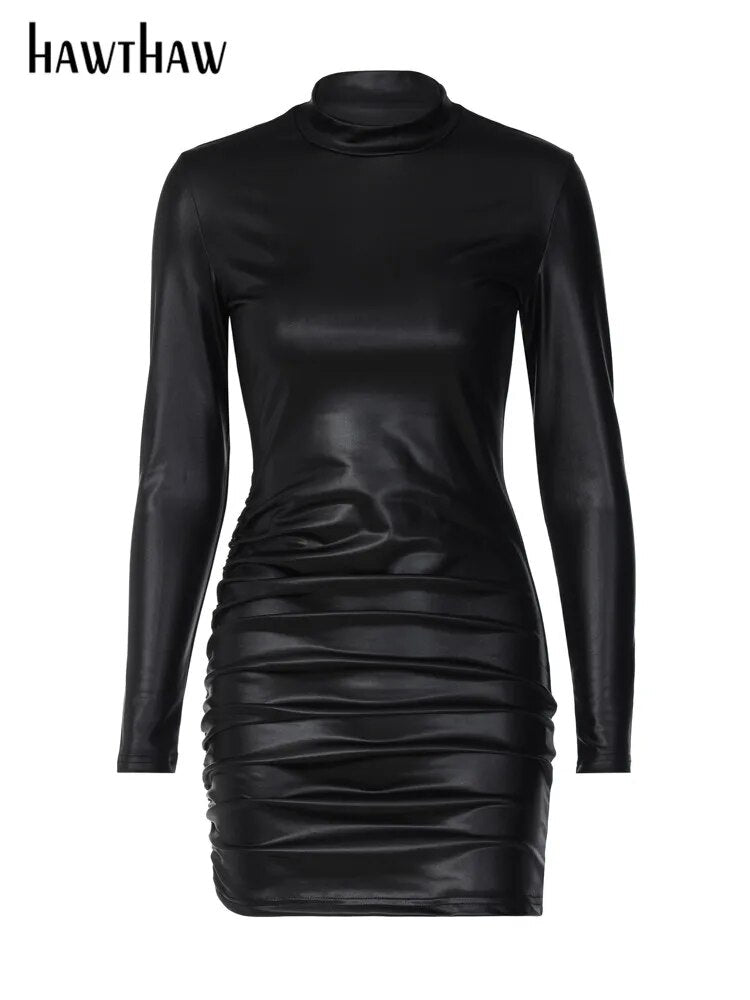 Hawthaw Women Long Sleeve Party Club Bodycon Streetwear Black Short Mini Dress 2022 Fall Clothing Wholesale Items For Business