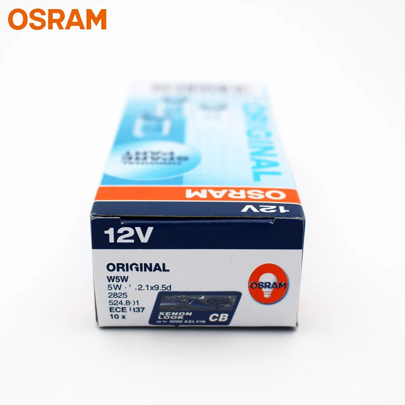 OSRAM Original 12V T10 W5W Interior Light Turn Signal Lamp 4000K Cool White Color 5W W2.1x9.5d 2825CB Auto Bulb Wholesale 10pcs