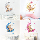Moon Stars Wall Stickers Cartoon Teddy Bear Sleeping PVC Artistic Wall Decal For Kids Room Home Decoration Stickers Interior