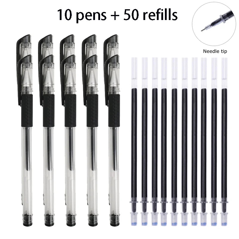 12/100 Pcs Ballpoint Pen + Refill Set Black Blue Red Ink Bullet 0.5mm Gel Pen School&Office Supplies Stationery Writing Tool