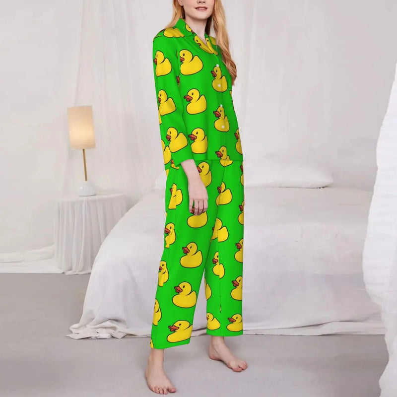 Pajamas Female Yellow Classic Ducks Daily Sleepwear Animal Two Piece Retro Pajama Sets Long Sleeve Elegant Oversize Home Suit