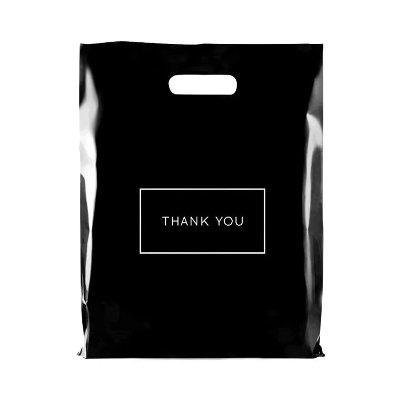 Black Thank You Packing Bag Plastic Gift Bags With Handle For Small Business Wedding Birthday Present Party Home Storage 10PCS
