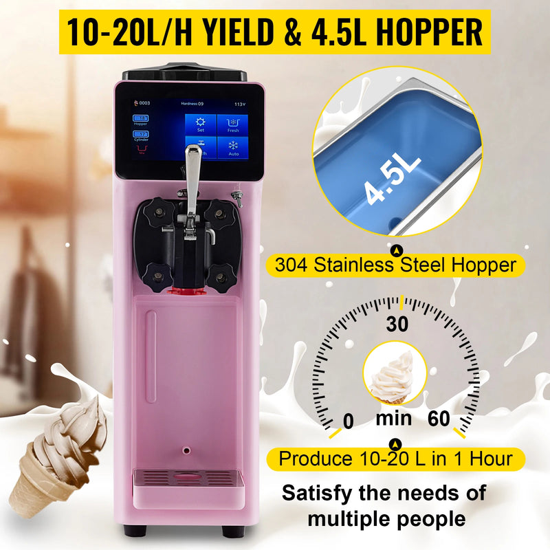 VEVOR 10-20L/H Ice Cream Maker Commercial Single Flavor Countertop Gelato Sorbet Yogurt Home Freezing Equipment Vending Machine