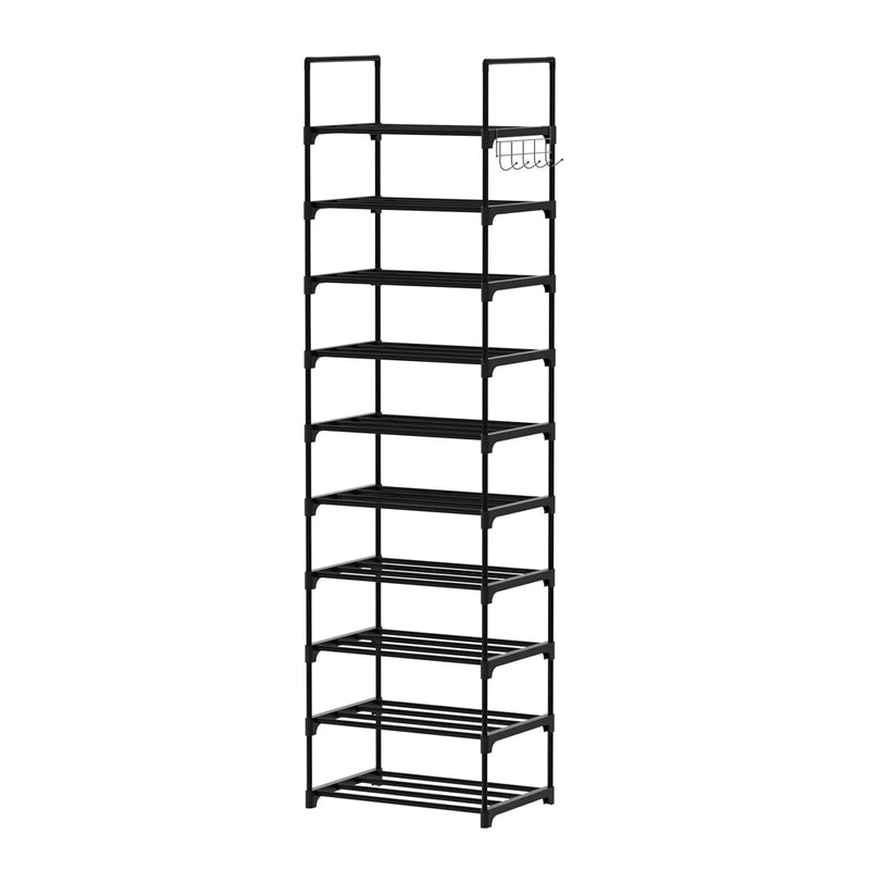 Shoe Rack 10 Tier Shoe Storage Organizer Metal With Hooks Fit 20-25 Pairs Shoes Easy Assembly, Space-Saving.