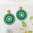 Rice bead earrings Green Sunflower Fashion Roundness Hand knitting Crystal Bohemia Alloy Geometry Simple Beaded earrings