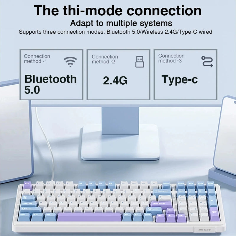 Aula F99 Mechanical Keyboard Wired/Bluetooth 5.0/2.4g Wireless Pbt Keycaps Hot Swap Gasket 99 Keys Customized Gaming Keyboard