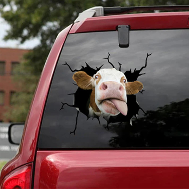 Funny 3d Auto Car Window Sticker Pig Dog Horse Cow Broken Window Electrostatic Stickers Glass Decal Bathroom Wall Art Decor