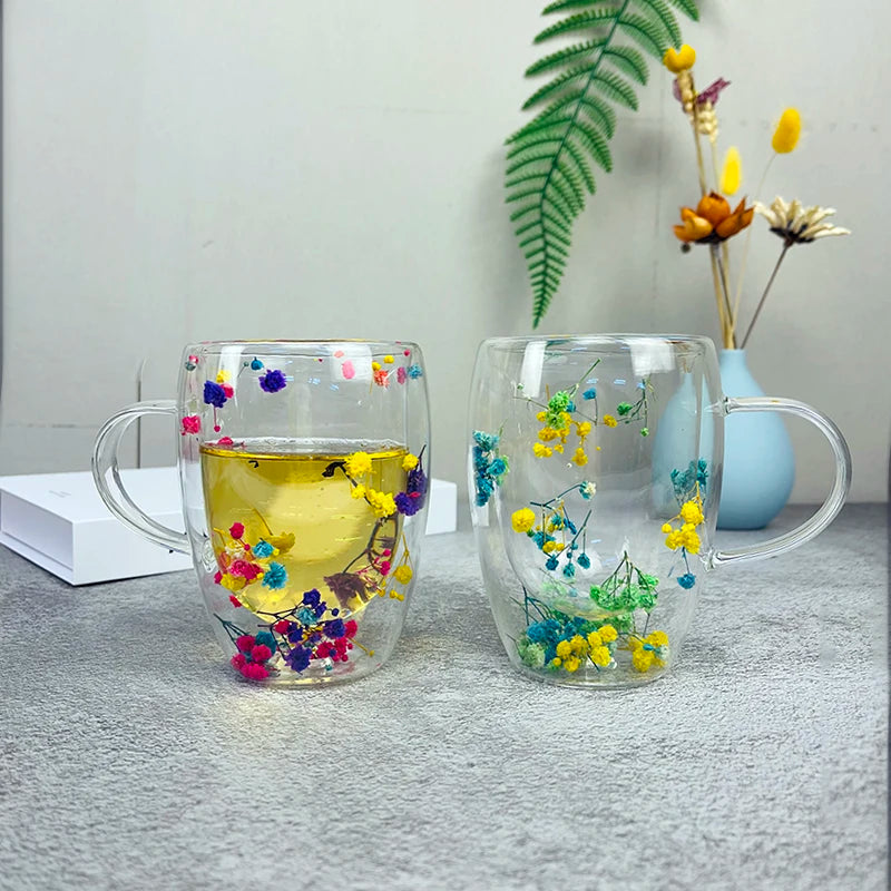 350ml Double Wall Coffee Mug Real Dried Flower Christmas Gifts