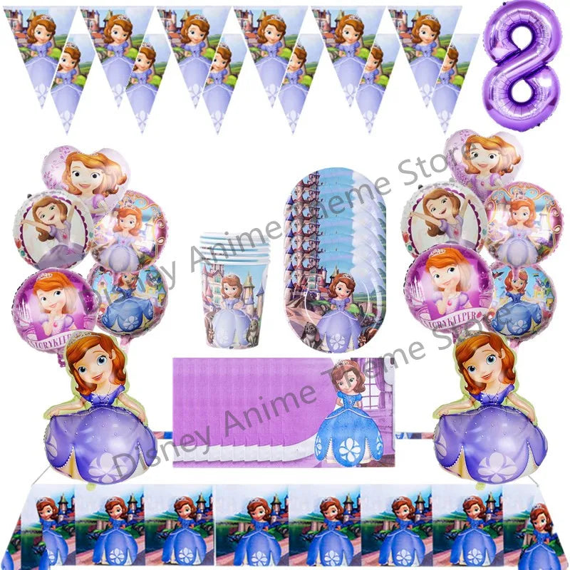 Disney Princess Sofia Theme Birthday Party Decoration Baby Shower Girl Party Cartoon Tableware Set Balloons Decor Event Supplies