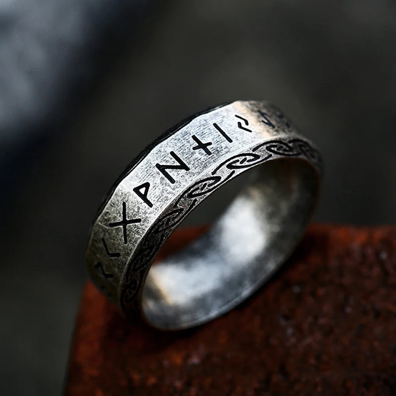 Vintage Norse Futhark Viking Runes Finger Rings Men's Antique Steel Celtic Knot Triquetra Talisman Accessories Icelandic Jewelry
