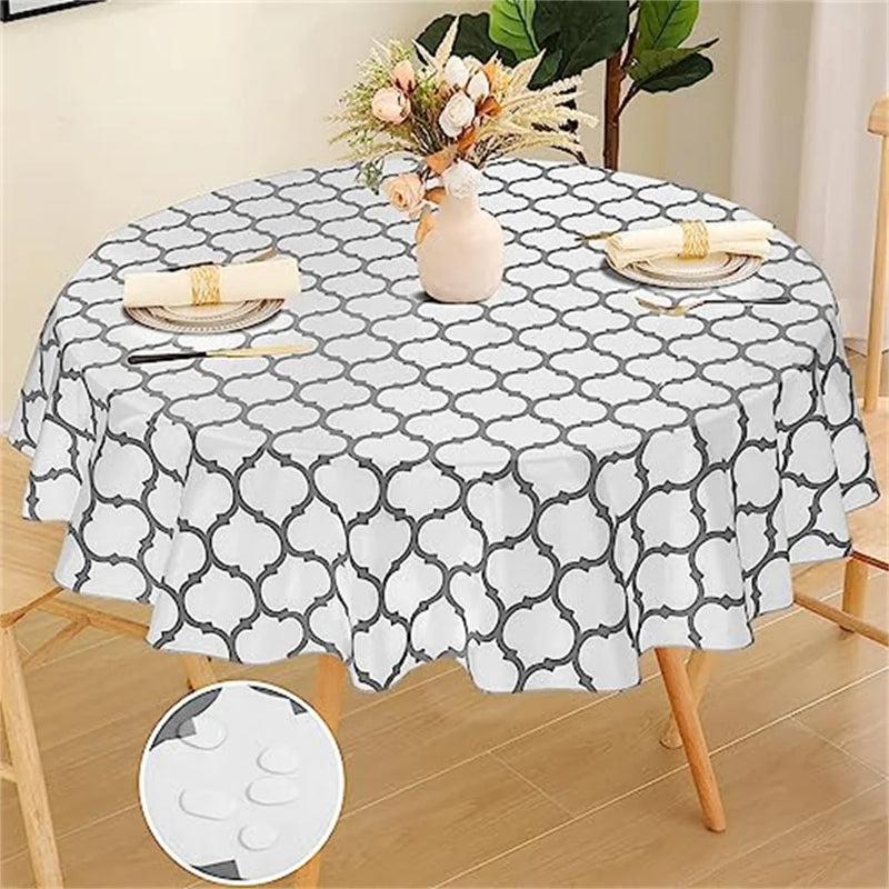 Olanly Waterproof Tablecloth Heat-Resistant 60inch Round PVC Table Cloth Wedding Kitchen Dining Desk Moroccan Table Coat Cover