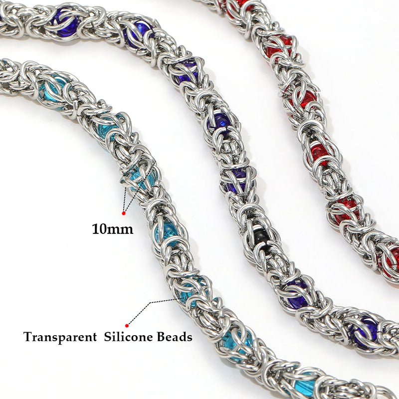 1 Meter 10mm Width Stainless Steel Chunky Knot Silicone Beads Chains for DIY Hip Hop Necklaces Jewelry Making Findings  Supplies