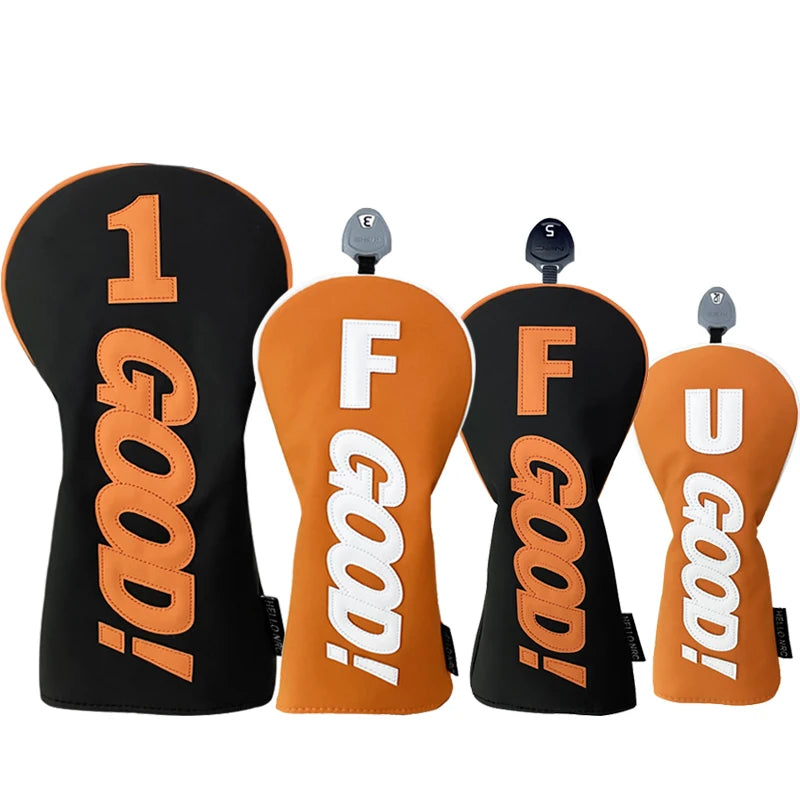 Golf Wood Head Cover PU GOOD Pattern Driver Fairway Hybrid Waterproof Durable Orange Golf Supplies Golf Head Cover Protector