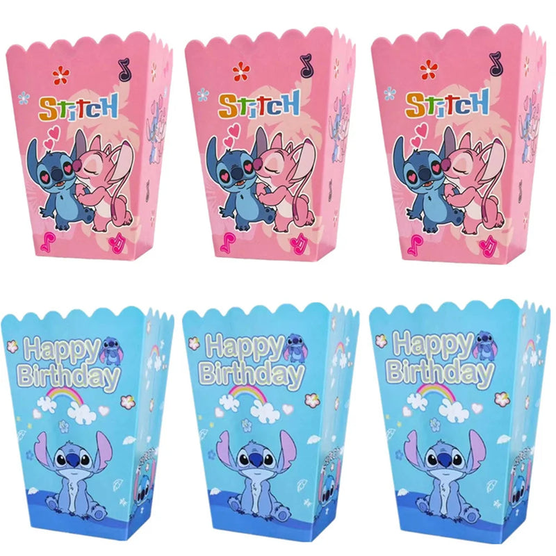 6/12/18/24Pack Lilo&Stitch Party Popcorn Box Baby Bath Party Biscuit Box Stitch Theme Party Birthday Food Box