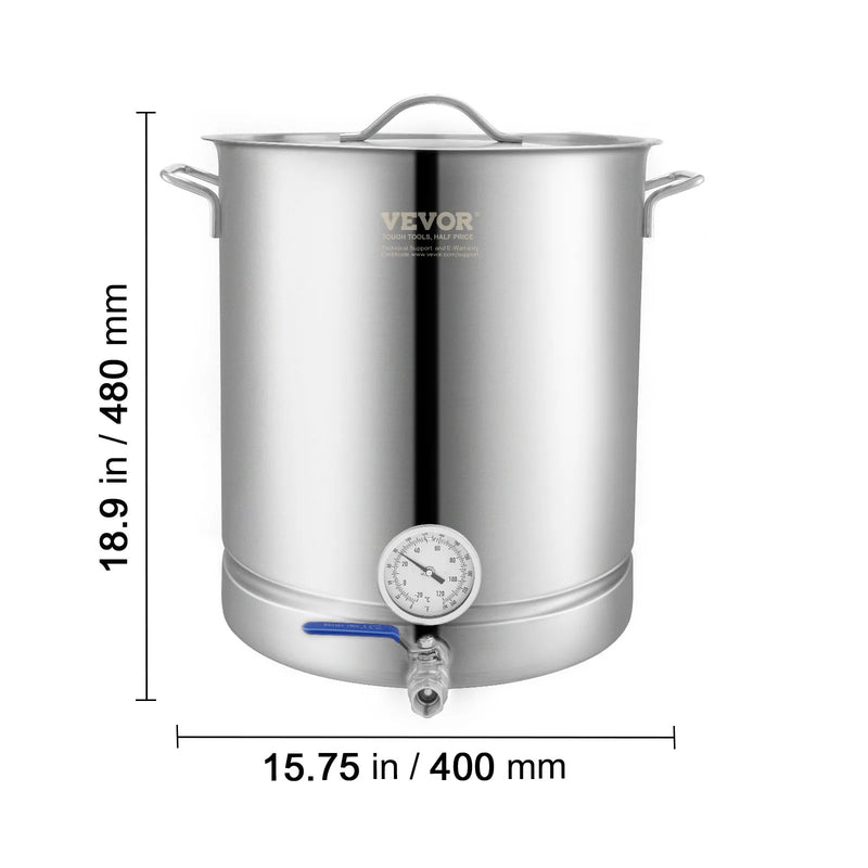 SucceBuy Stainless Steel Kettle 16 GALLON Brewing Pot Tri Ply Bottom for Beer Brew Kettle Pot Home Brewing Supplies Includes Lid