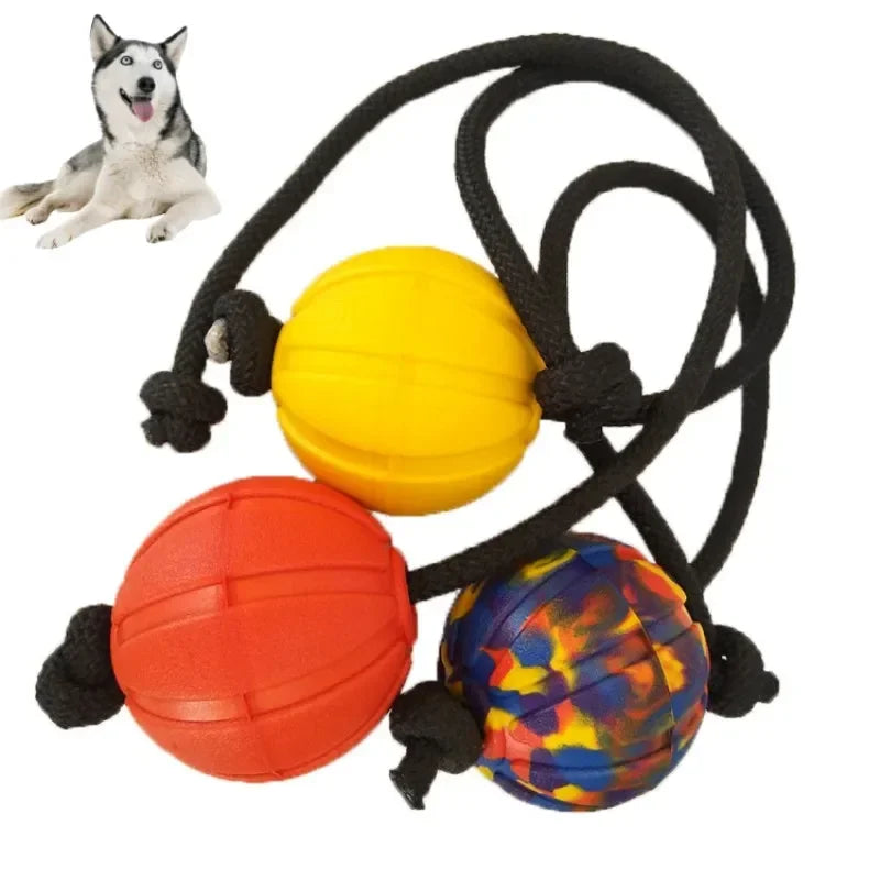 Dog Ball Toy with Rope Indestructible Interactive Dog Toy Pet Training Chew Toys Tooth Clean Solid Core EVA Elastic Ball For Dog