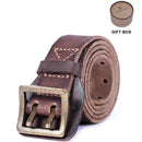 Vintage Genuine Leather Men's Belt With Copper Buckle, Handmade Casual Double Pin Buckle Belt With Gift Box, Thickened Top-layer