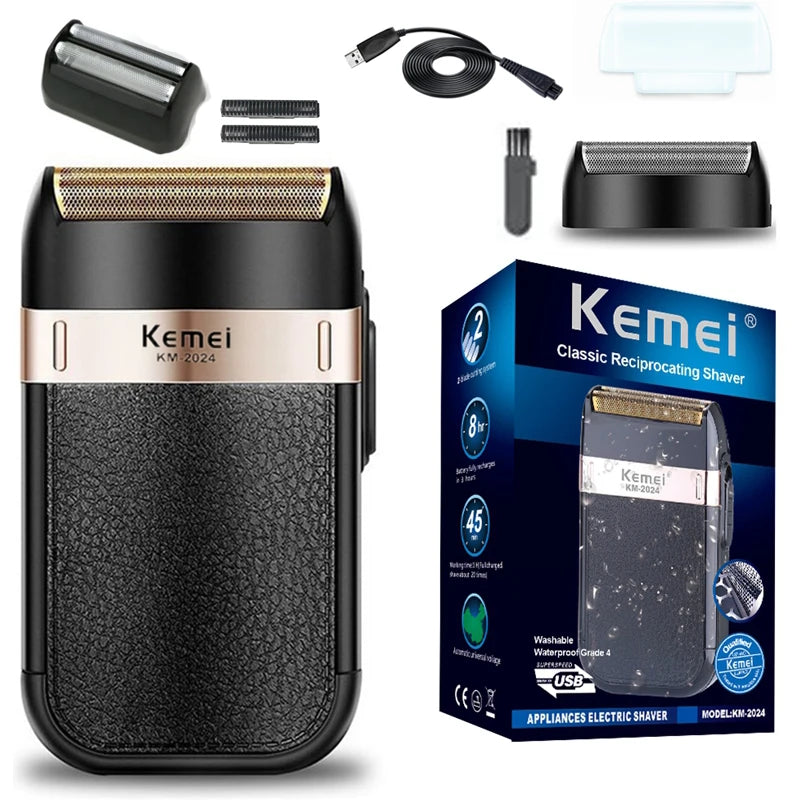 Original Kemei Powerful Rechargeable Beard Electric Shaver For Men Bald Head Shaving Machine Washable Electric Razor Wet Dry