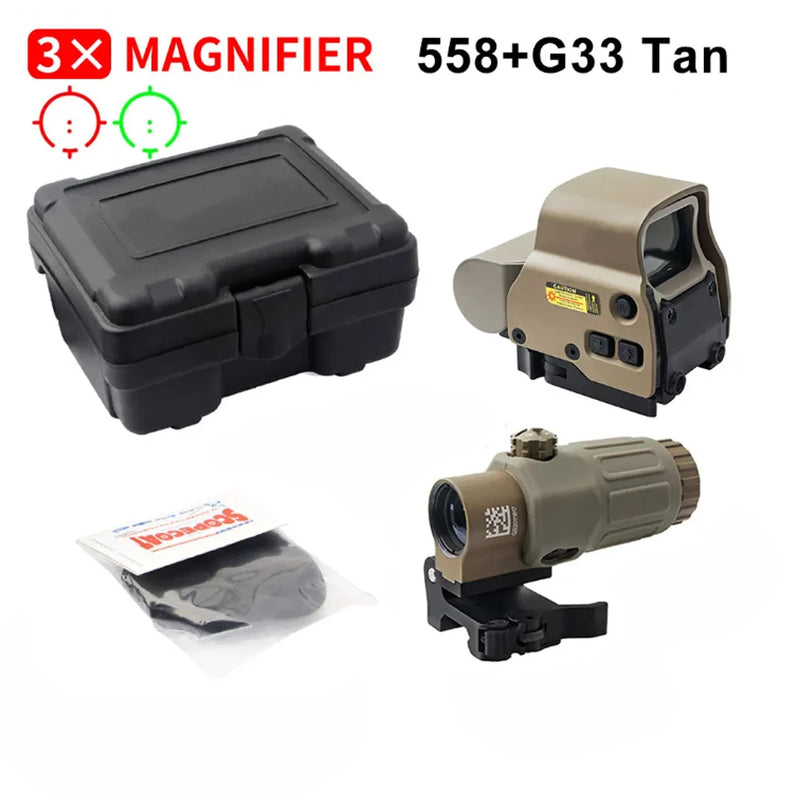558+G33 Holographic Reflex Sight Red Dot Optic Sight with G33 3X Magnifier Combo Built-in Flip QD Mount