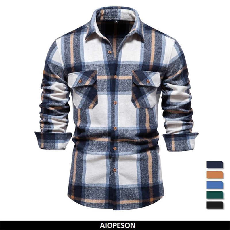 2023 New Autumn and Winter Thicken Plaid Shirt for Men Over Jacket Men Casual Classic Double Pockets Mens Shirts