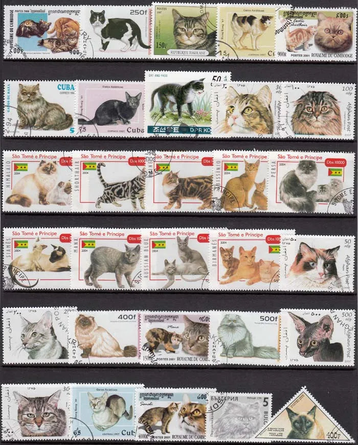 Cats Pets Animals 50 100 Pcs/lot Topic Stamps World Original Postage Stamp with Postmark Good Condition Collection No Repeat