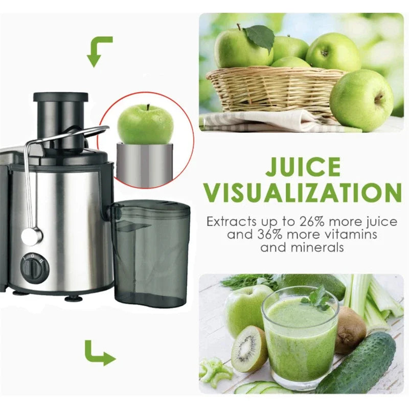 Electric Juicer 400W Stainless Steel Centrifugal Fresh Juice Machine Easy to Clean and Anti-Drip 3 Speeds Fruit Vegetable Juicer