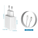 EU Plug Double Type C 20W Charger Mobile Phone Adapter With 2M Data cable for IPhone 15 16 Phone Airpods Accessories